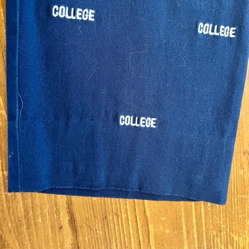 Cast away clothing embroidered “college” Animal House inspired blue chinos